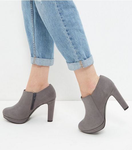 Wide Fit Grey Suedette Platform Shoe Boots | New Look