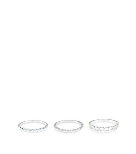 3 Pack Sterling Silver Heart Rings | New Look