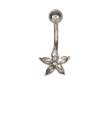 Crystal Flower Belly Bar | New Look