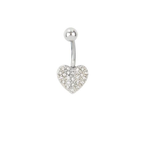 Crystal Diamante Heart Belly Bar | New Look