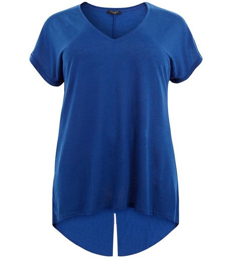 Curves Blue Split Back T-Shirt | New Look