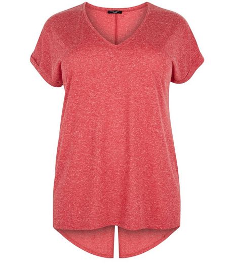 Curves Red Split Back T-shirt | New Look