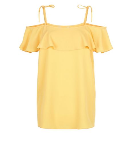 Yellow Ruffle Trim Tie Strap Colour Shoulder Top | New Look
