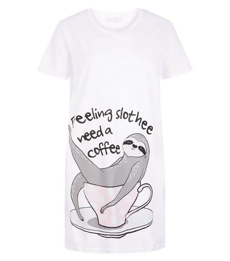 White Sloth Coffee Print Nightshirt | New Look
