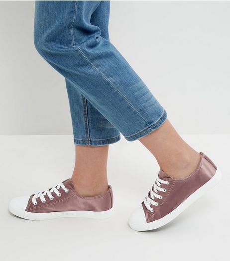 Pink Sateen Lace Up Plimsolls | New Look