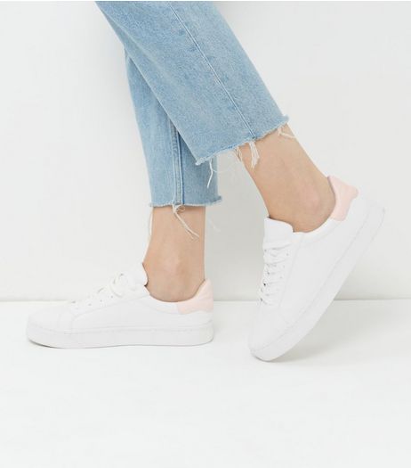 White Contrast Trim Lace Up Plimsolls | New Look
