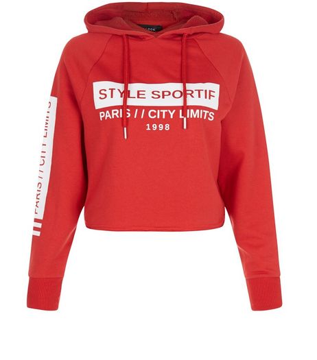 Petite Red Style Sportif Cropped Hoodie | New Look