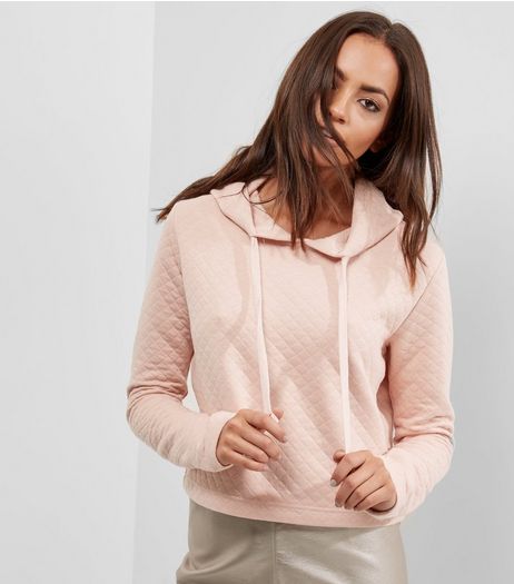 Shell Pink Quilted Cropped Hoodie | New Look