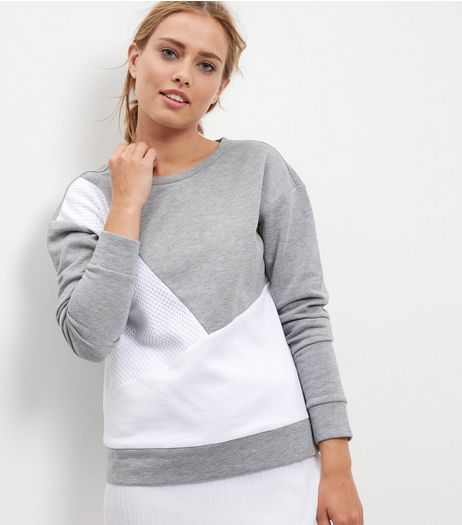 Grey Mesh Colour Block Sweater | New Look