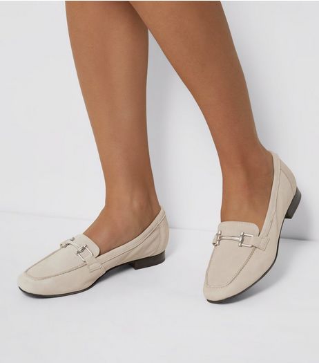 Grey Leather Metal Trim Loafers | New Look