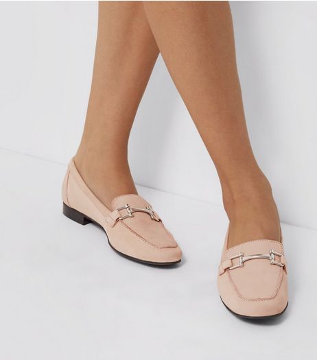 Pink Leather Metal Trim Loafers | New Look