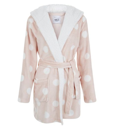 Teens Pink Spot Print Pompom Hooded Dressing Gown | New Look
