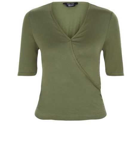 Teens Khaki Wrap 1/2 Sleeve Top | New Look