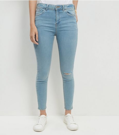 Blue Ripped Knee Ankle Grazer Skinny Jeans | New Look
