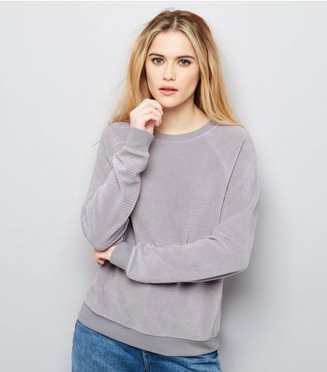 Pale Grey Velvet Long Sleeve Sweater | New Look