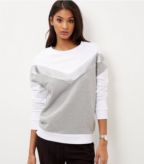 Grey Chevron Colour Block Sweater | New Look