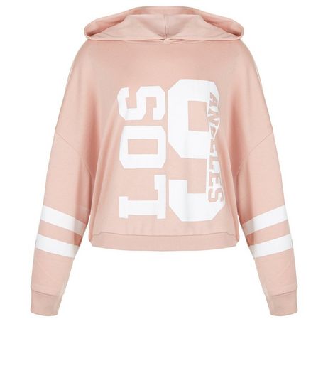 Teens Pink Los Angeles 9 Crop Hoodie | New Look