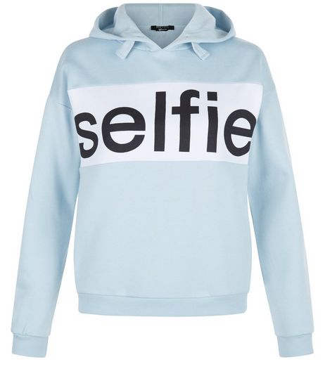 Teens Blue Selfie Colour Block Hoodie | New Look