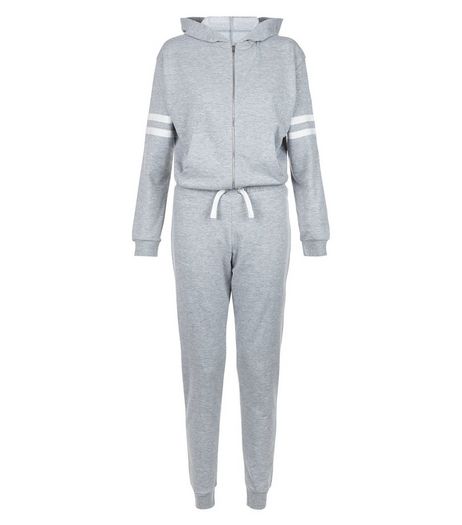 Teens Grey Stripe Sleeve Sweater Jumpsuit | New Look