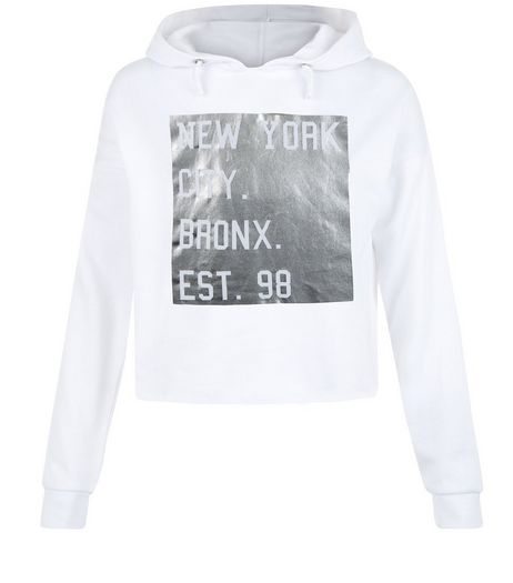 Teens White Foil NYC Print Hoodie | New Look