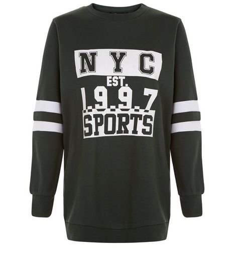 Teens Dark Green NYC EST 1997 Print Sweater | New Look
