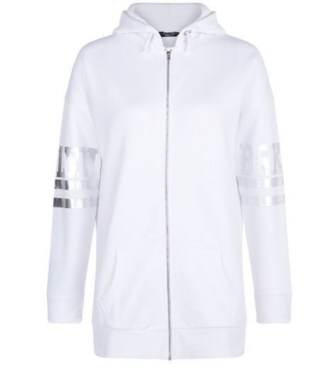 Teens White Longline Zip Front Hoodie | New Look