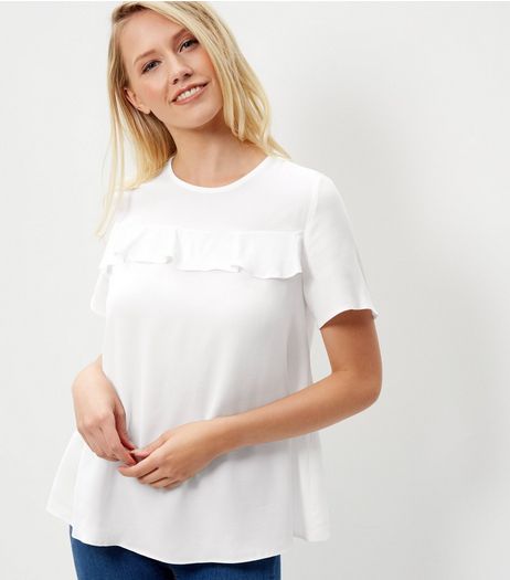 Cream Ruffle Trim T-Shirt | New Look