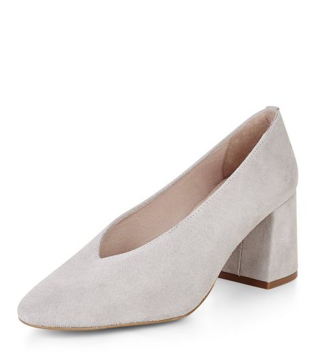 Grey Premium Leather Flared Court Shoes | New Look