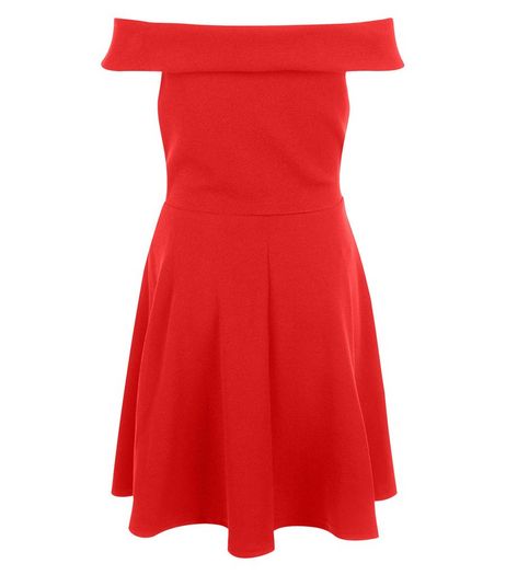 Teens Red Bardot Neck Skater Dress | New Look