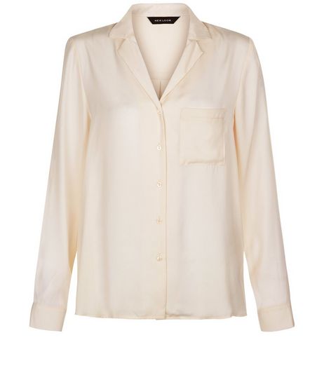 Cream Satin Pocket Front Long Sleeve Shirt | New Look