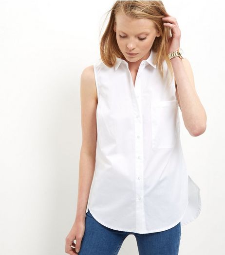 White Split Side Longline Sleeveless Shirt | New Look