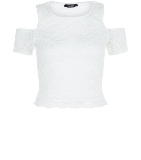 Teens White Lace Cold Shoulder Top | New Look
