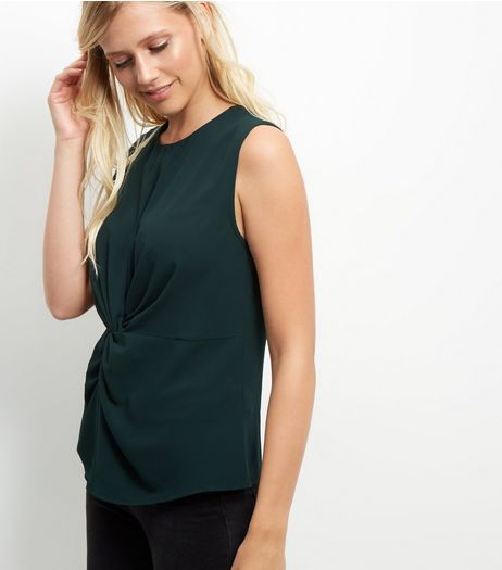 Dark Green Twist Front Sleeveless Top | New Look