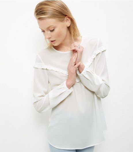 White Ruffle Trim Long Sleeve Top | New Look