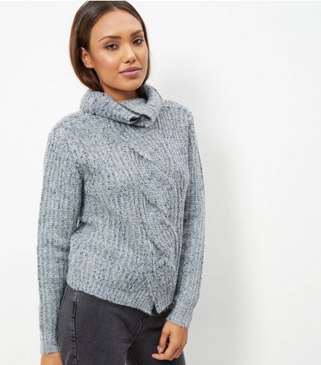 Blue Vanilla Blue Ribbed Cowl Neck Jumper | New Look