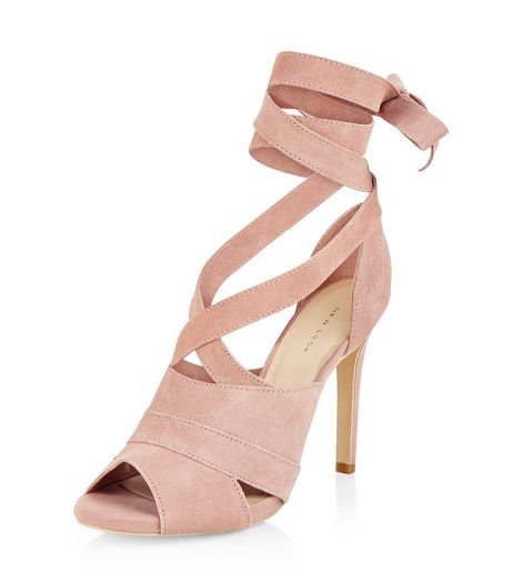 Pink Leather Tie Up Heeled Sandals | New Look