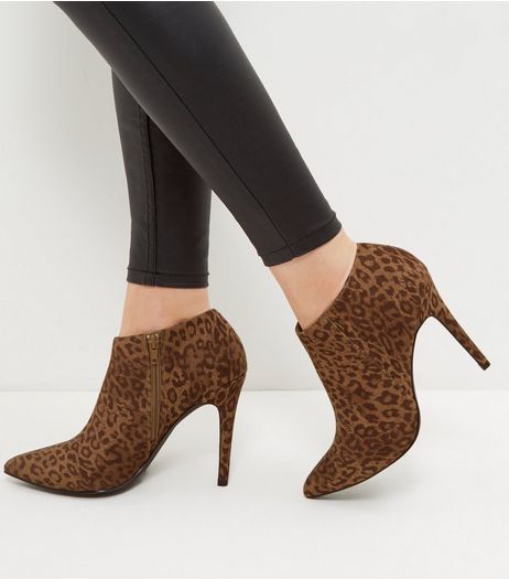 Stone Suedette Leopard Print Pointed Shoe Boots | New Look