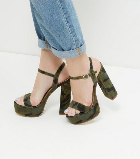 Khaki Double Ankle Strap Platform Heels | New Look