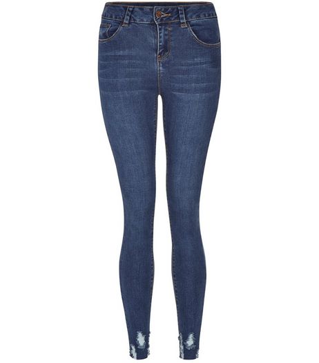 Teens Blue Frayed Hem Skinny Jeans | New Look