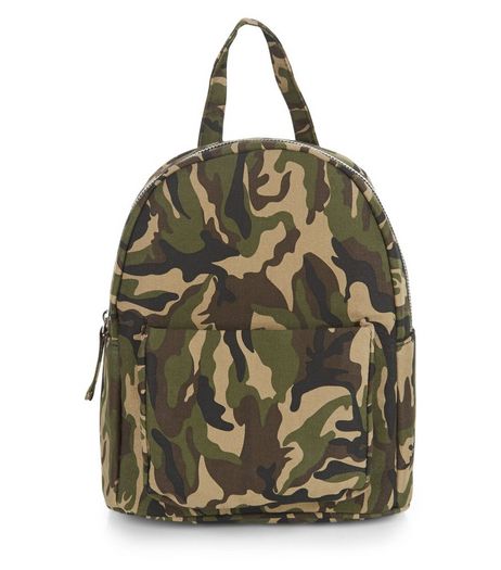 Khaki Camo Print Pocket Front Mini Backpack | New Look