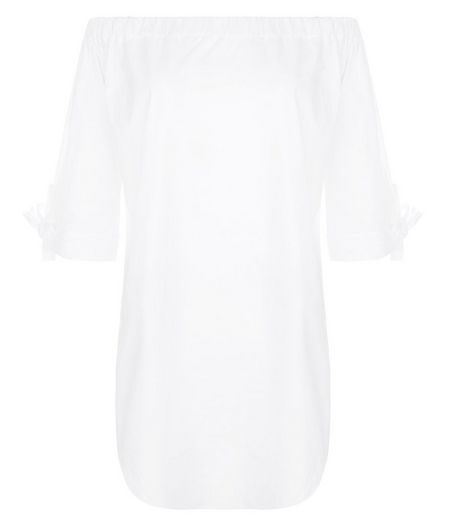 Loving This White Bardot Neck Tie Sleeve Tunic | New Look