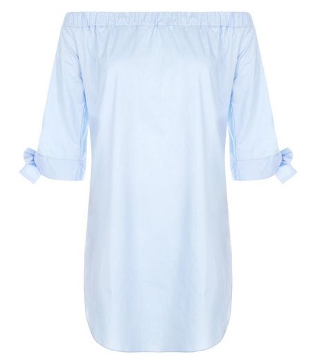 Loving This Blue Bardot Neck Tie Sleeve Tunic | New Look