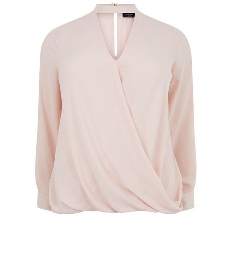 Curves Shell Pink Choker Wrap Top | New Look