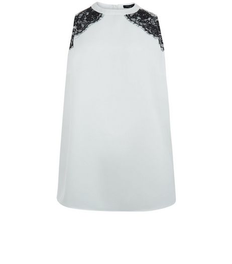 Curves White Lace Trim Funnel Neck Sleeveless Top | New Look