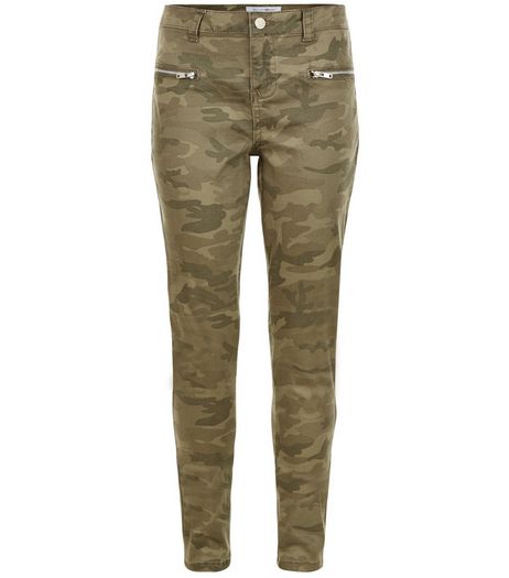 Teens Khaki Camo Print Skinny Jeans | New Look