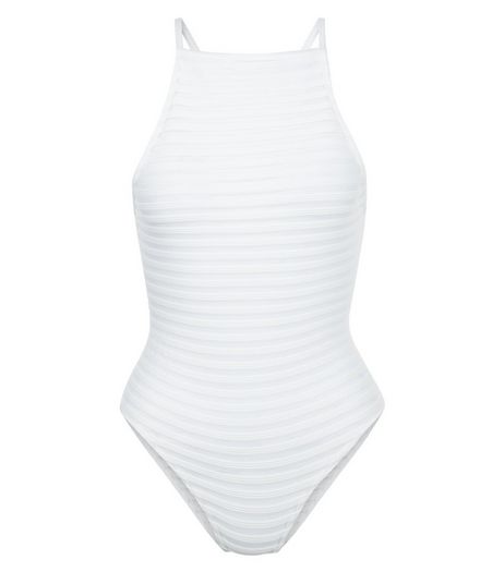 Blue Vanilla White Mesh Stripe Bodysuit | New Look