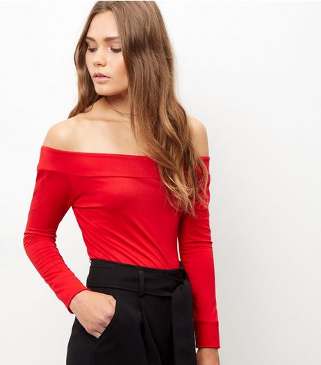 Blue Vanilla Red Bardot Neck Bodysuit | New Look