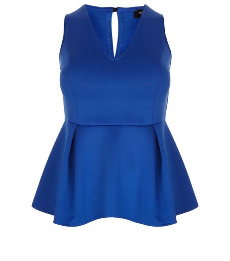 Curves Blue Scuba Peplum Top | New Look