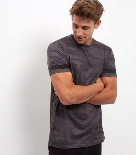 Grey Camo Stripe Sleeve T-Shirt | New Look