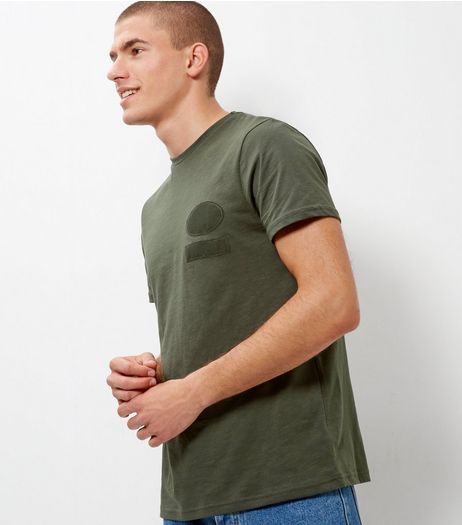Khaki Tonal Badge T-Shirt | New Look